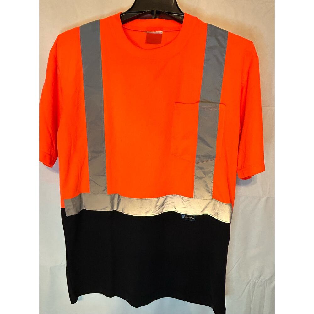Fluorescent Orange Reflective Silver Preowned Safety Shirt Adult Medium